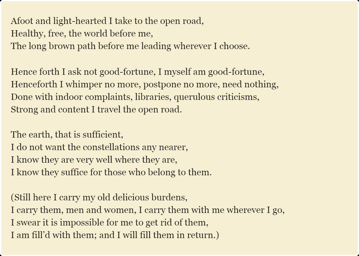 Song of the Open Road by Walt Whitman, first section